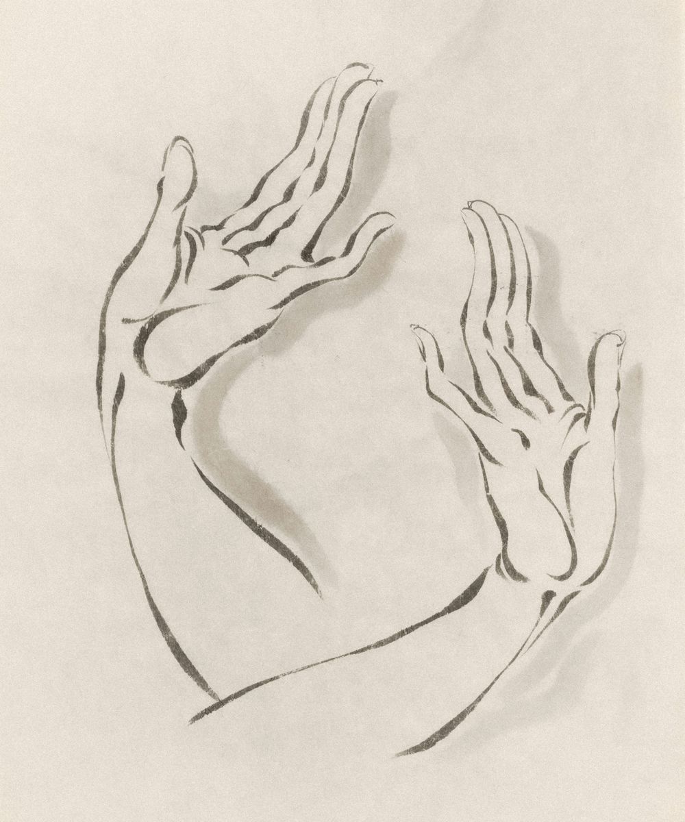 Dibujo a tinta de dos manos y sus brazos